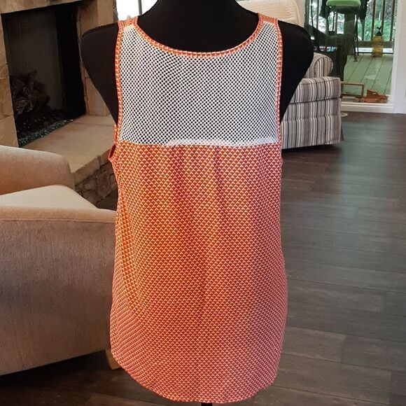 Lulumari Size M Orange and White Flowy Tank Top - Picture 3 of 8